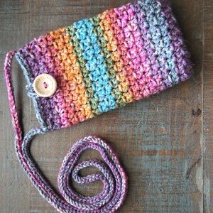 Colorful Crochet Cellphone Bag Case with Strap- Hand Crochet - NEW